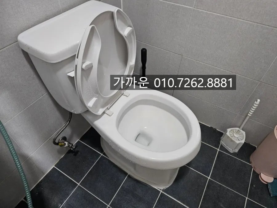 흔들리던 변기를 백시멘트로 다시 고정하고 시트를 교체한 모습